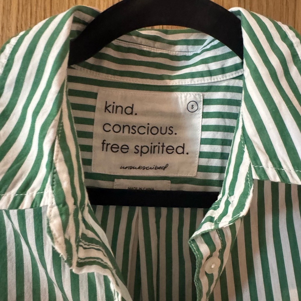 Unsubsribed Green and White Striped Button-Up Shirt